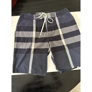 Burberry Brit Check Plaid Swim Shorts For Men Size L Blue Grey Check Drawstring